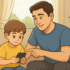 Smartphone Addiction in Kids a parent gently guides them toward healthier screen habits in a calm home environment.