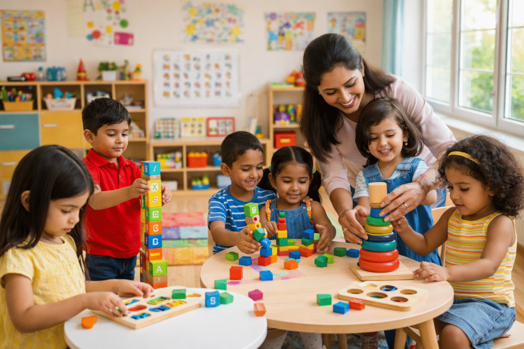what is preschool Preschool classroom with children learning through play in a safe environment