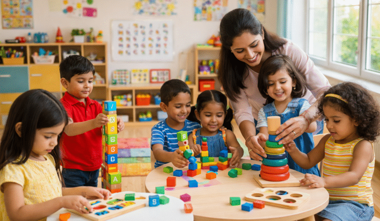 what is preschool Preschool classroom with children learning through play in a safe environment