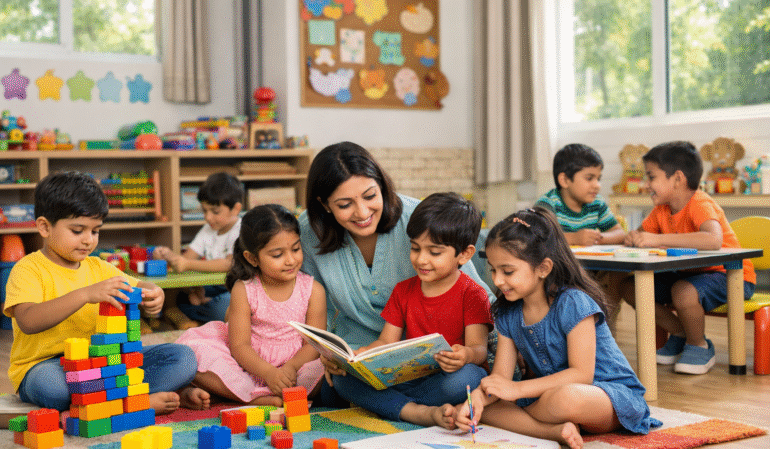 Developmental stages of preschoolers through play, learning, and social interaction