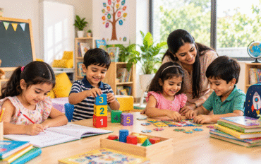 Children developing school readiness skills through preschool learning activities